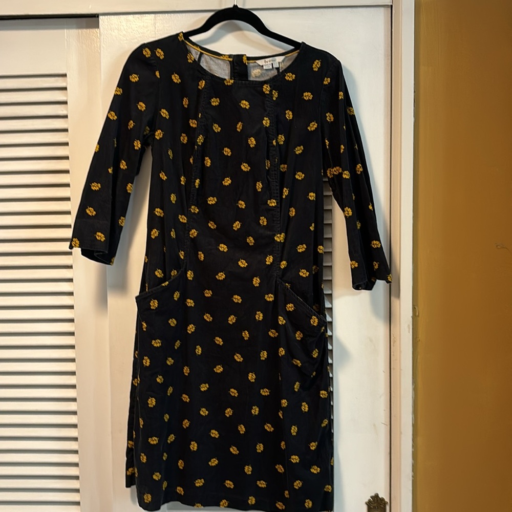 Boden Oak Leaves corduroy sheath dress 8 Long